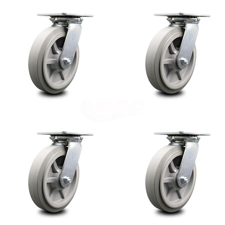 Service Caster 8 Inch Heavy Duty Thermoplastic Rubber Caster Set with Roller Bearings, 4PK SCC-35S820-TPRRF-4